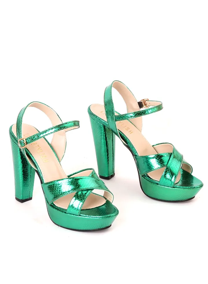 H-7 High Heel Sandal With Crocodile Strap - Green