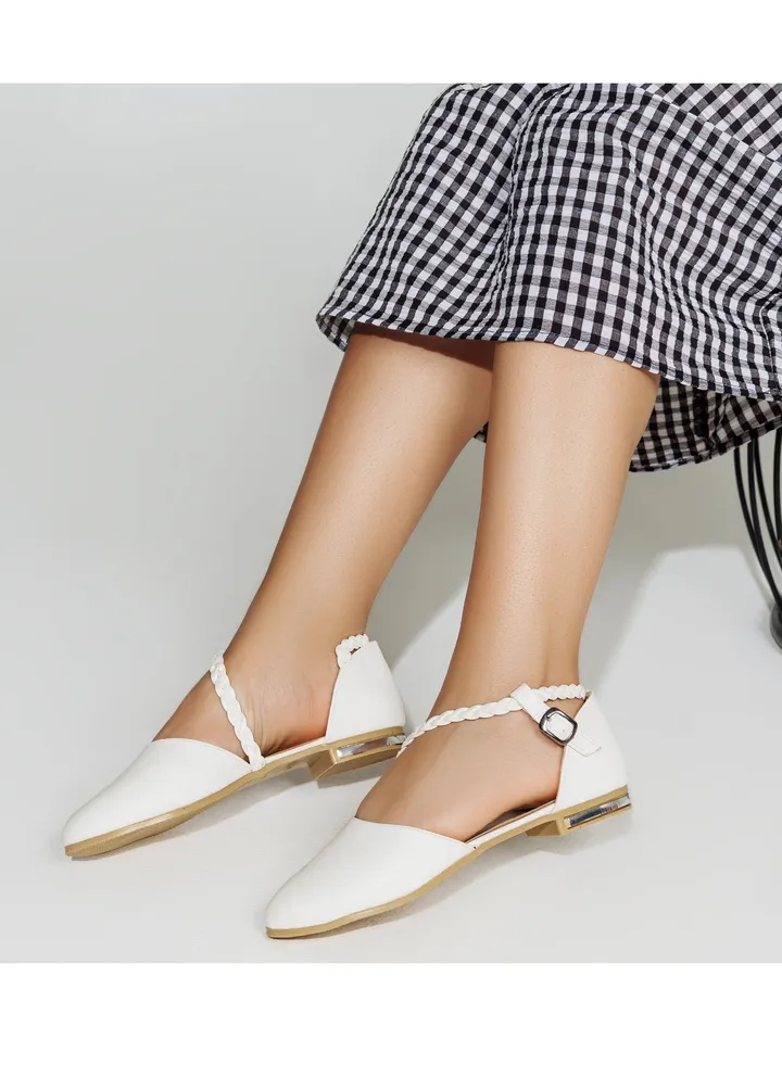 Ballerina Flat Leather With A Braid SF-34 - White