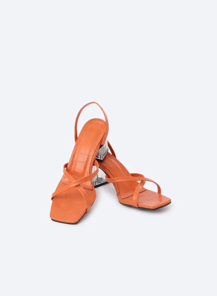 Animal Print Crocodile-Textured Heeled Sandals With Transparent Heels, 7cm Middle Size
