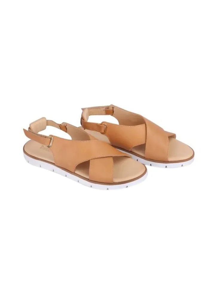 Leather Flat Sandals Cinnamon