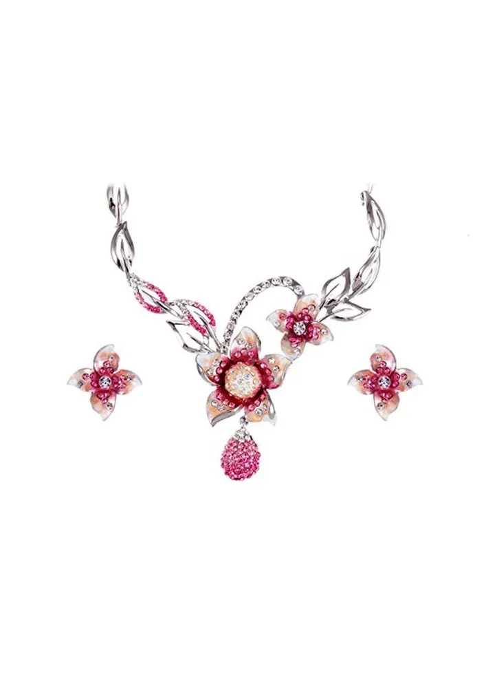 Swarovski Crystal Studded Plumeria Flower Styled Jewelry Set