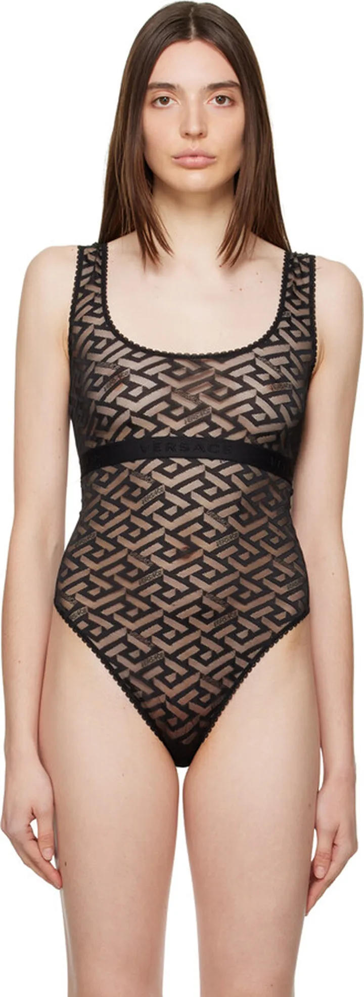 Versace Underwear Black 'La Greca' Bodysuit
