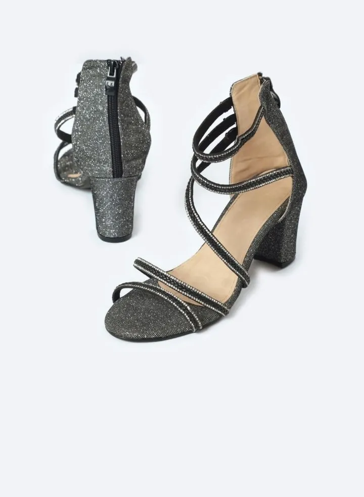 Half-boot Leather Sandals With Diamond-studded 5 Barrettes And 7cm Medium Height Heels