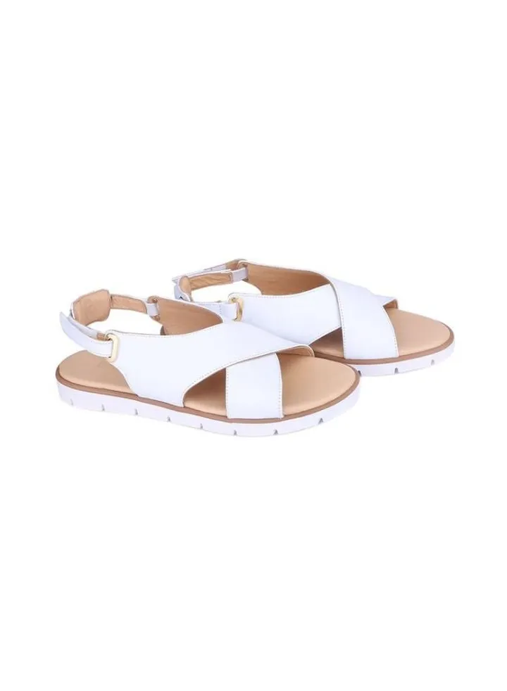 Leather Flat Sandals White/Beige