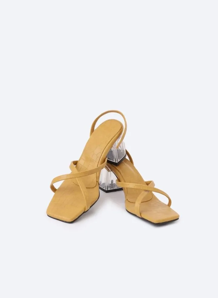 Animal Print Crocodile-Textured Heeled Sandals With Transparent Heels, 7cm Middle Size