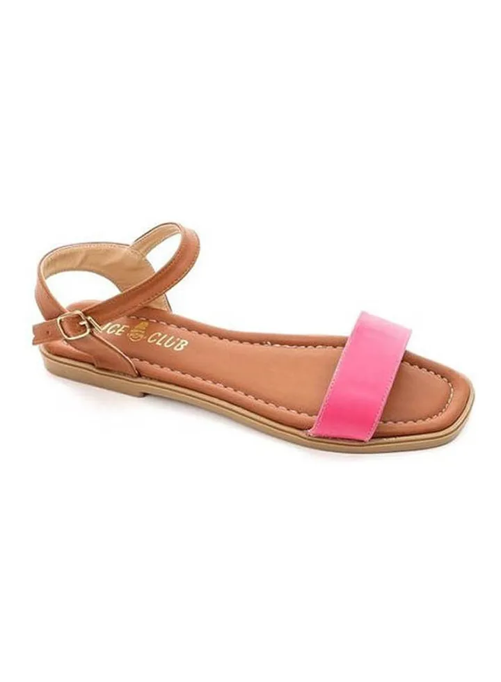 Bi-Tone Leather Open Toe Flat Sandals Pink