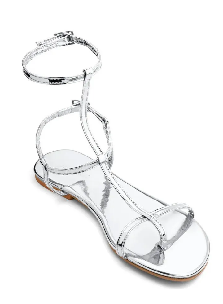 Katee Noche Silver leather summer sandals for women