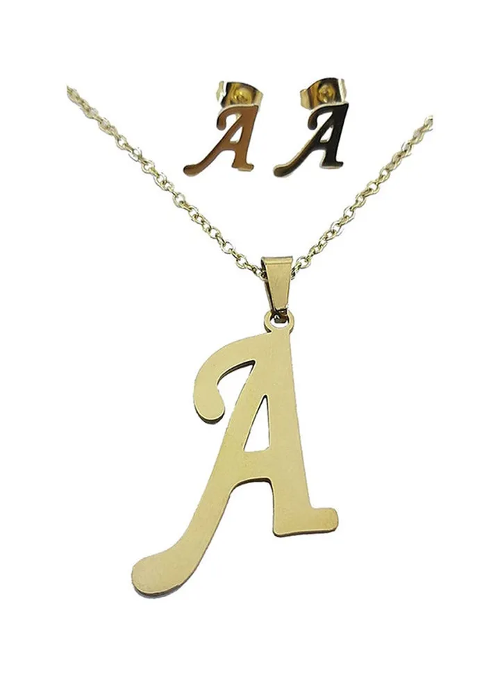 Alphabet Letter A Necklace And Earrings Set