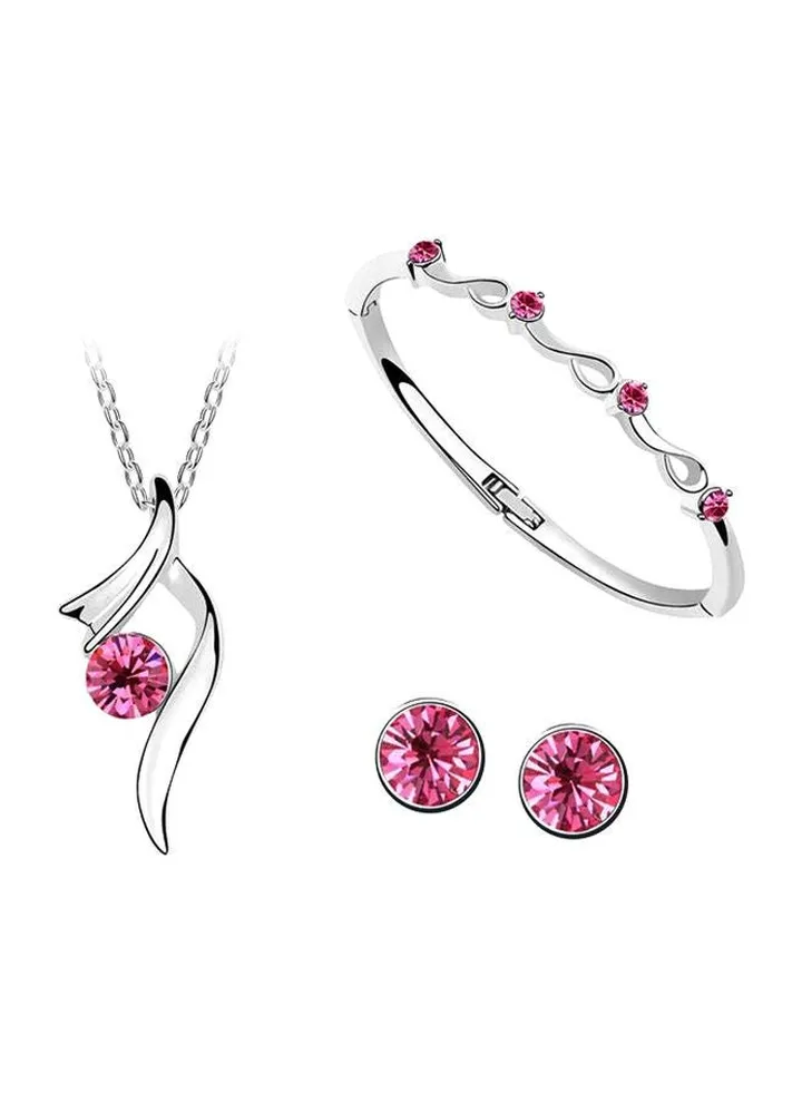 Crystal Studded Necklace With Earrings And Bracelet Set