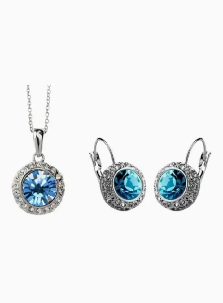18 Karat White Gold Plated Swarovski Rhinestone Drop Pendant Necklace Earrings set