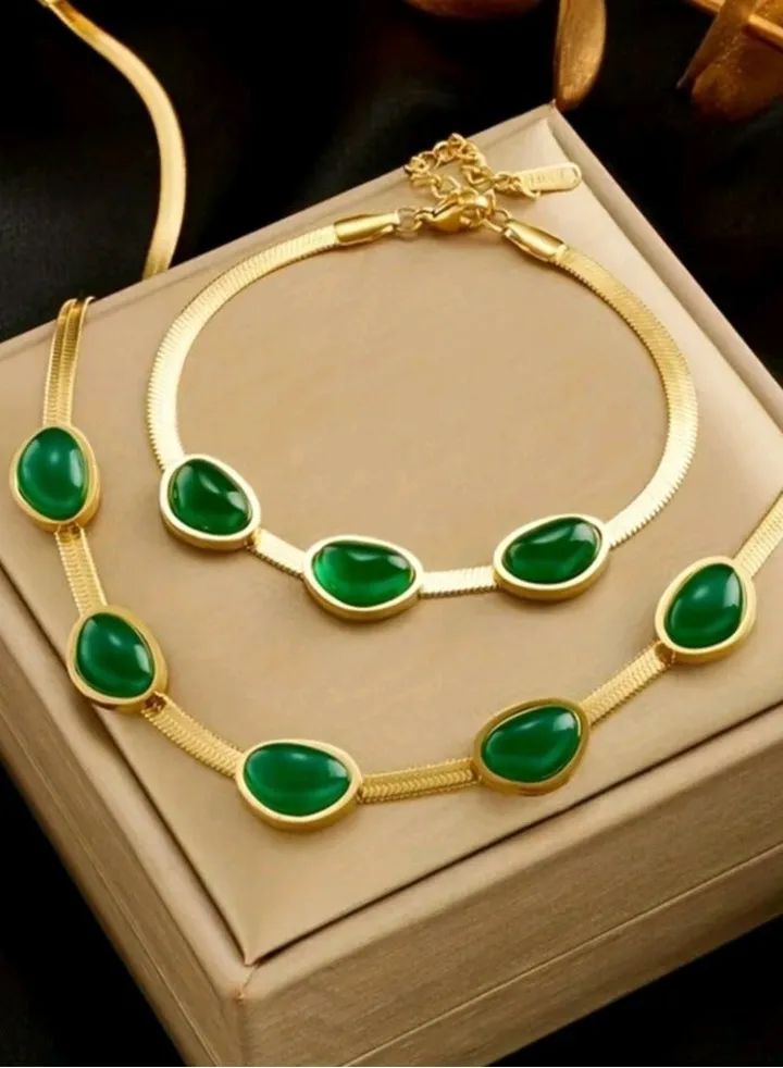 Trendy Stainless Steel Gold Plated Jewellery Set For Women