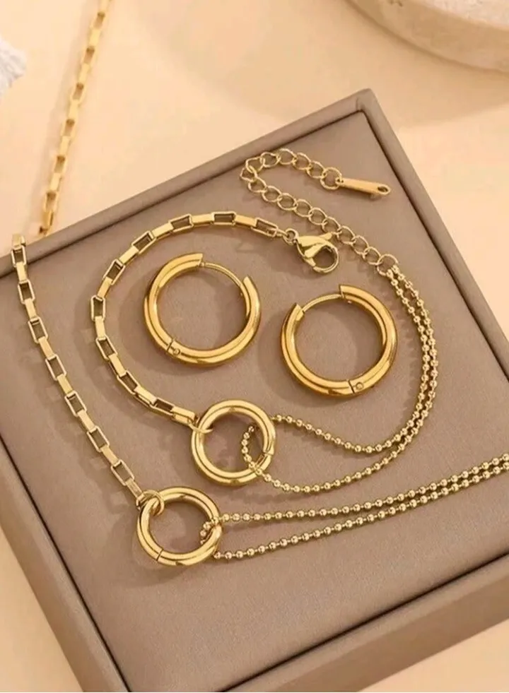 Trendy Stainless Steel Gold Plated Jewellery Set For Women