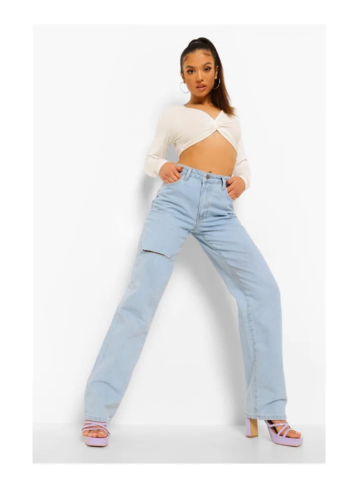 Petite Thigh Slash Boyfriend Jeans