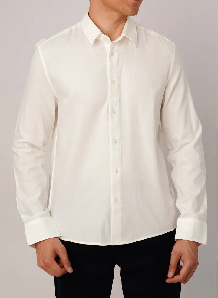 Men’s Long Sleeve Plain Classic Shirts in Bright White