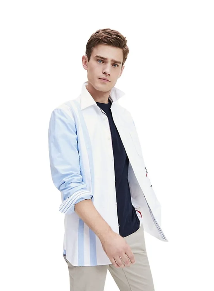 Relaxed Contrast Sleeve Shirt Copenhagen Blue/White