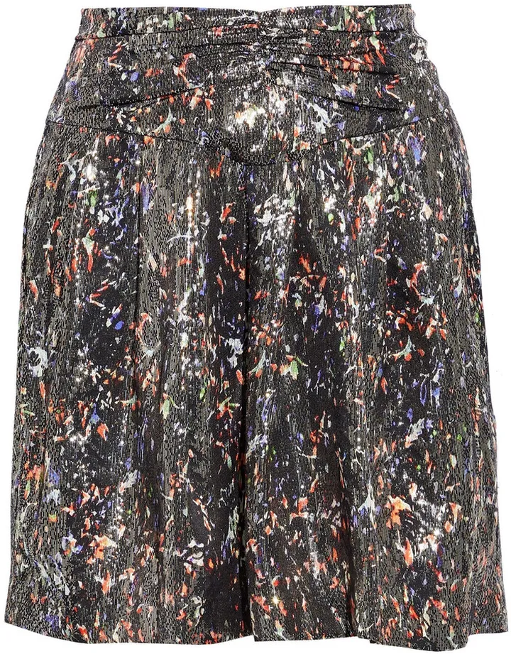 Maziar ruched printed metallic silk-blend mini skirt