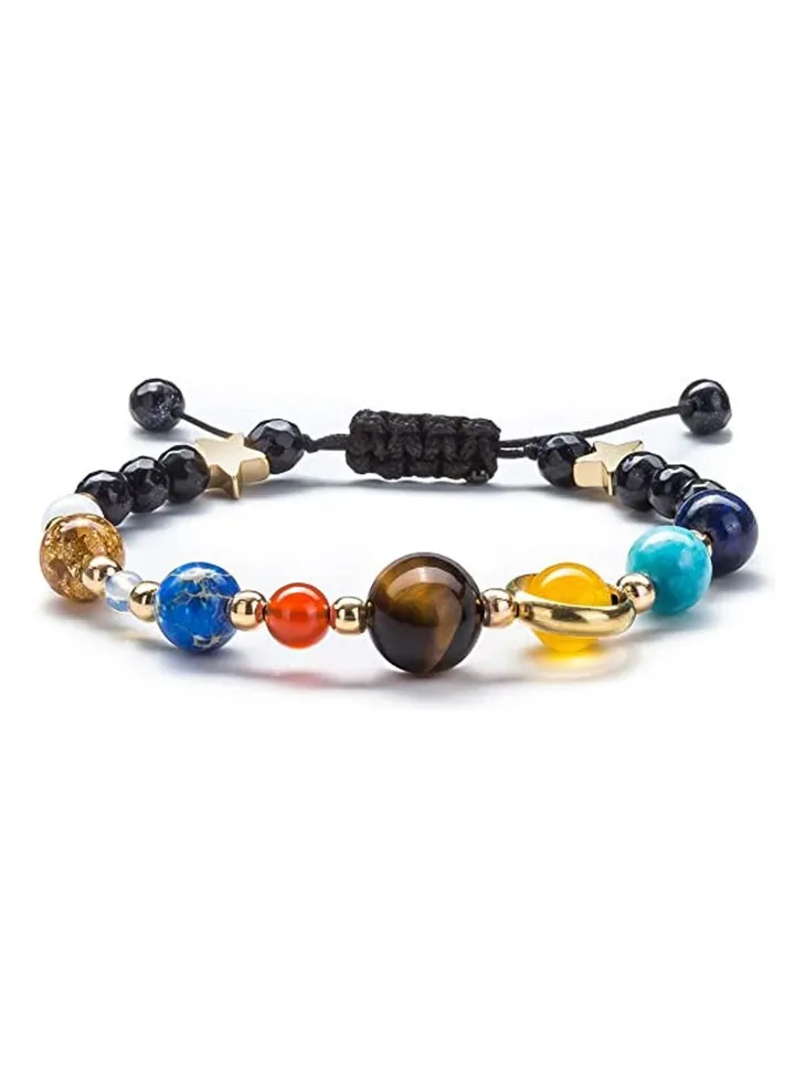 Women Solar System Bracelet Universe Galaxy The Eight Planets Guardian Star Natural Stone Beads Bracelet Bangle Gifts for Girls