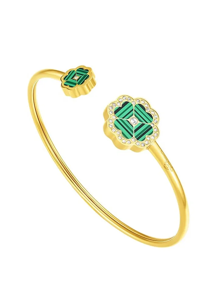 Police Flora Gold Plated Ladies Bangle With Malachite & Crystals 60x50MM - PEJLG0003201