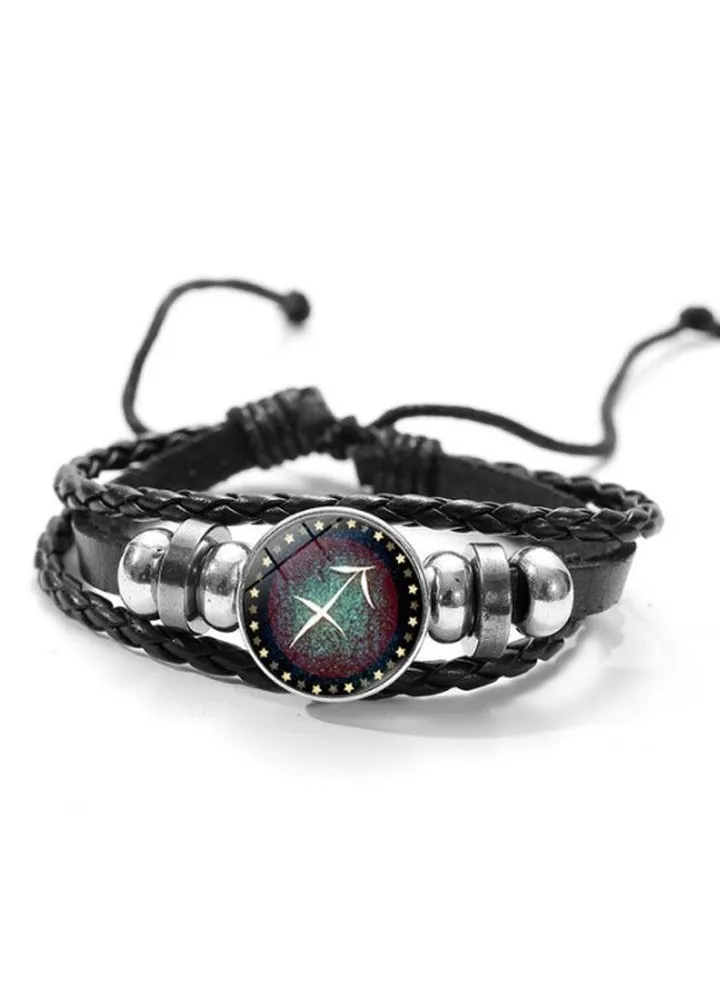 Twelve Constellations Gemstone Retro Handmade Beaded Leather Bracelet