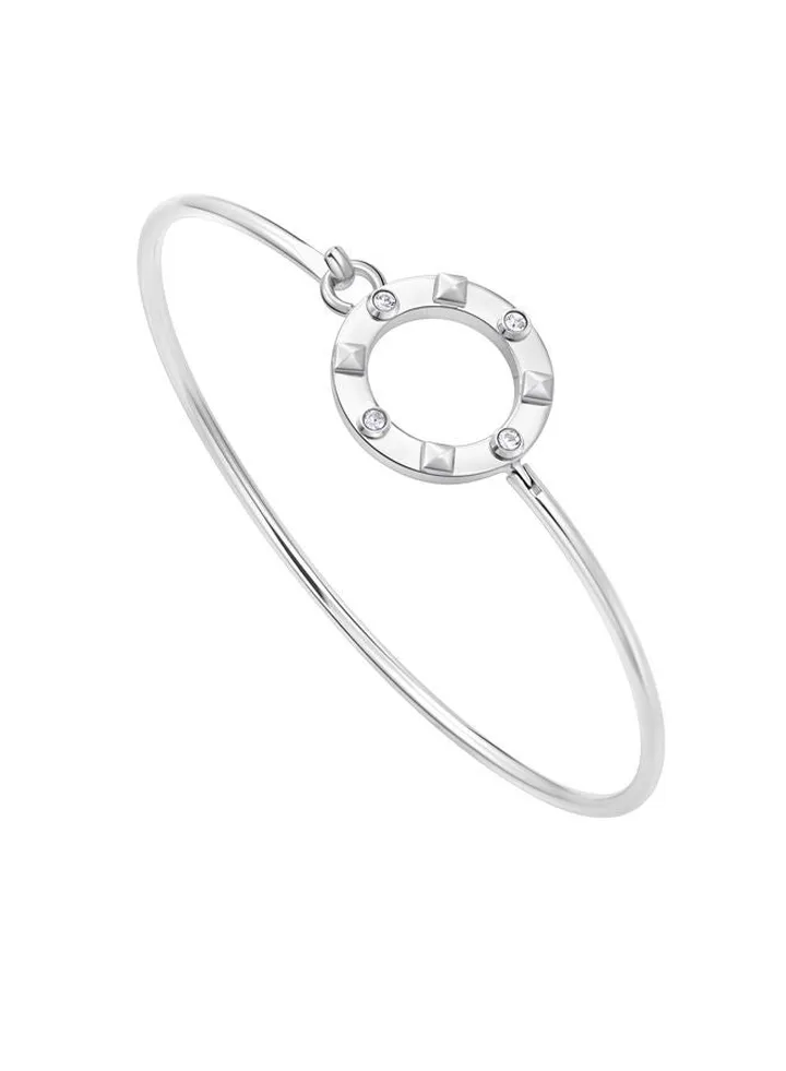 Police Fizzy Silver Color Stainless Steel Ladies Bangle With Crystals - PEJLG0001601