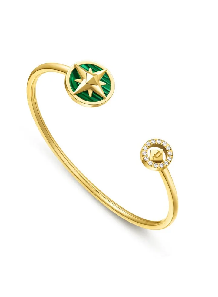 Police Lucky Star Yellow Gold Plated Stainless Steel Ladies Bangle With Malachite Inlay & Crystal - PEJLG0002001