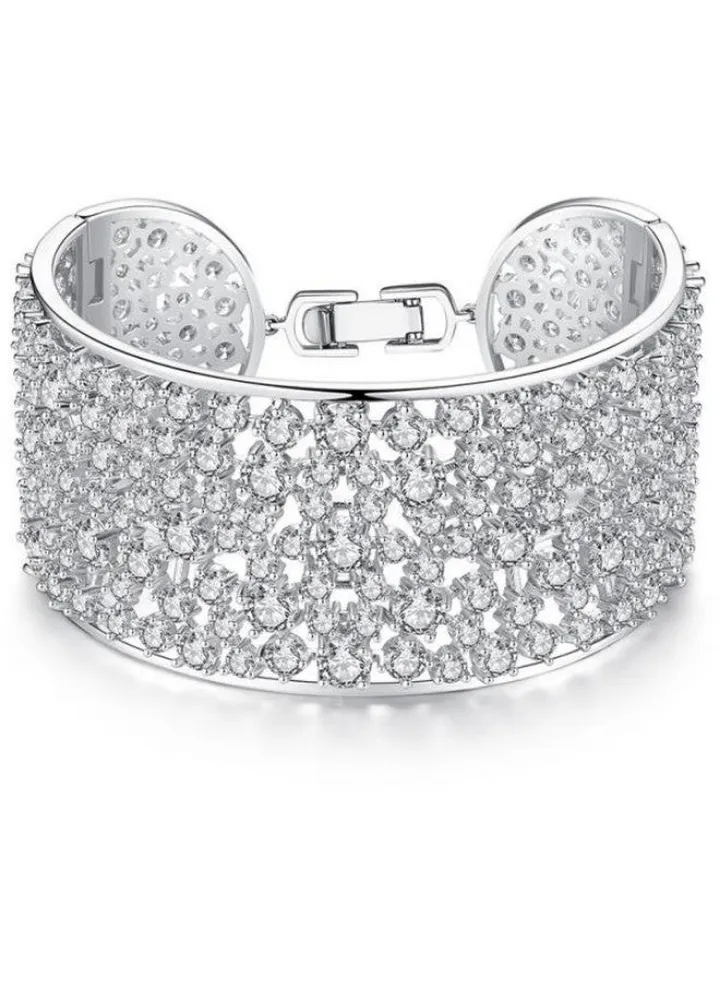 Rhodium Plated Cubic Zirconia Crystal Studded Bangle