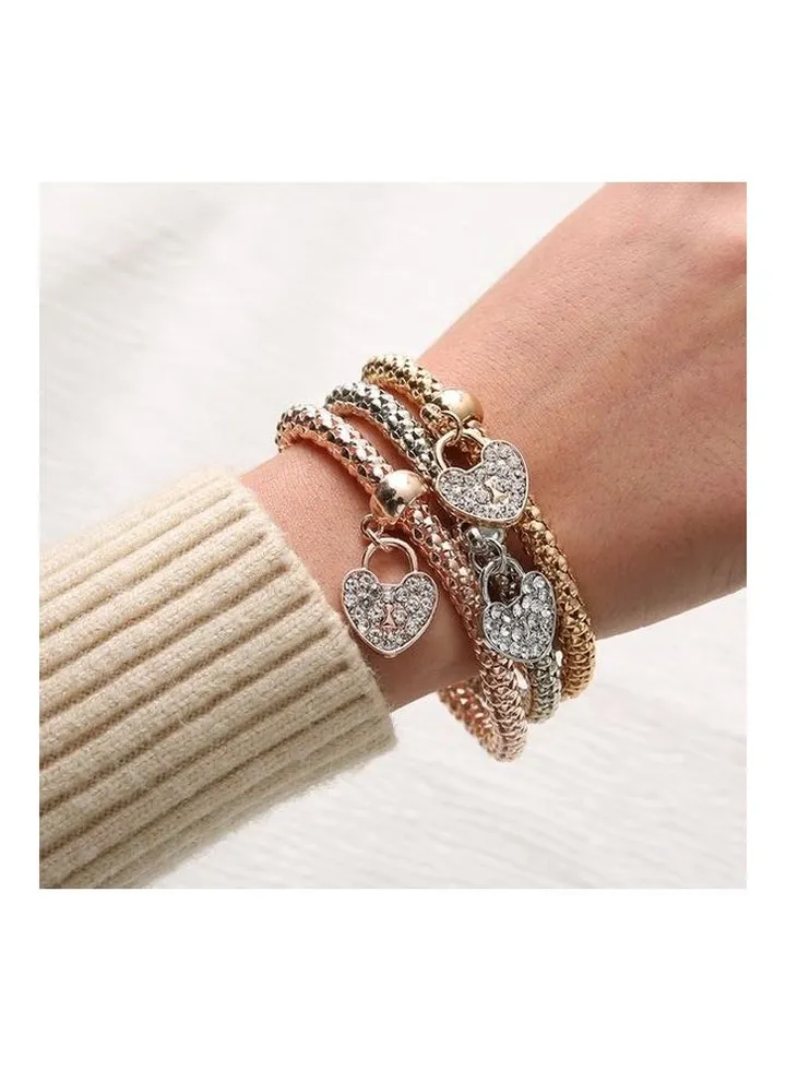 3-Piece Rhinestone Studded Chain Bracelets