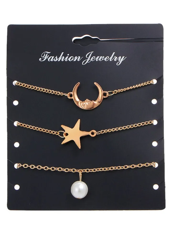 3-Piece Star Moon Artificial Pearl Fashion Bracelets Set