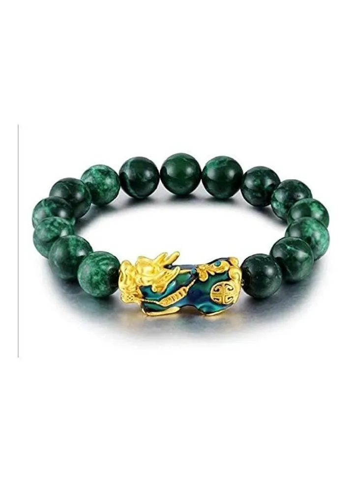 Ikben Jade Stone Bracelet With Lucky InchBrave Troops Inch, 15 Beads Charm Bracelet-ST0742