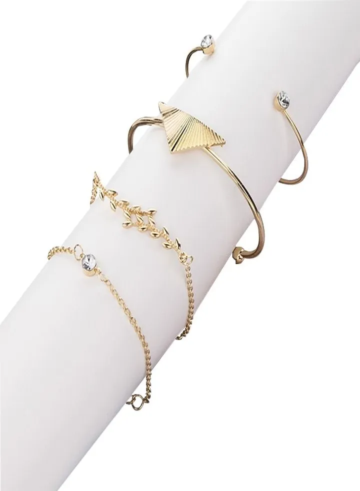 4-Piece Leaves Crystal Fashion Bracelets