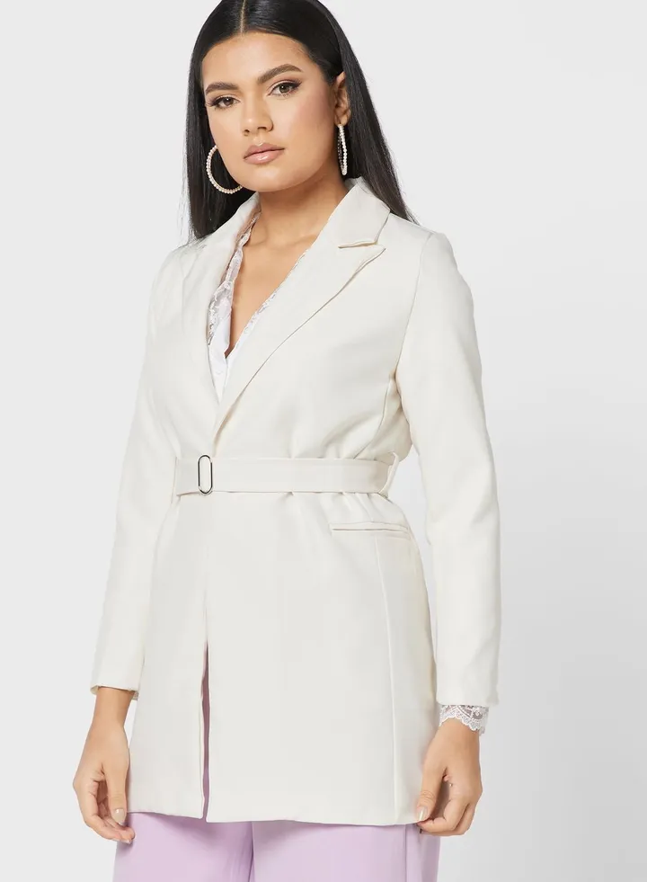 Longline Blazer With Tie Waist Detail