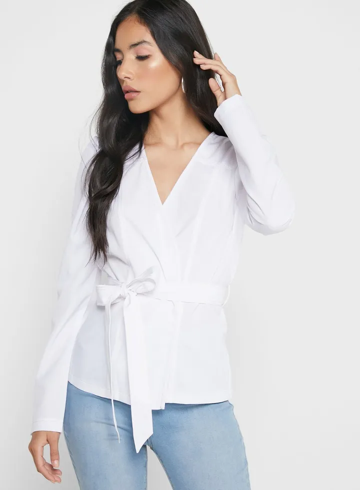 Puffed Sleeve Self Tie Top