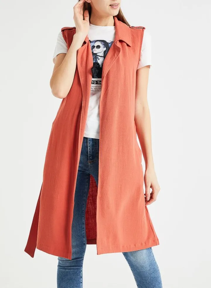Longline Collared Neck Blazer Orange
