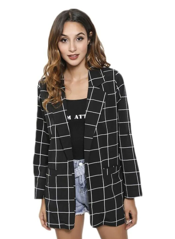Checked Blazer With Front Pocket Black/White