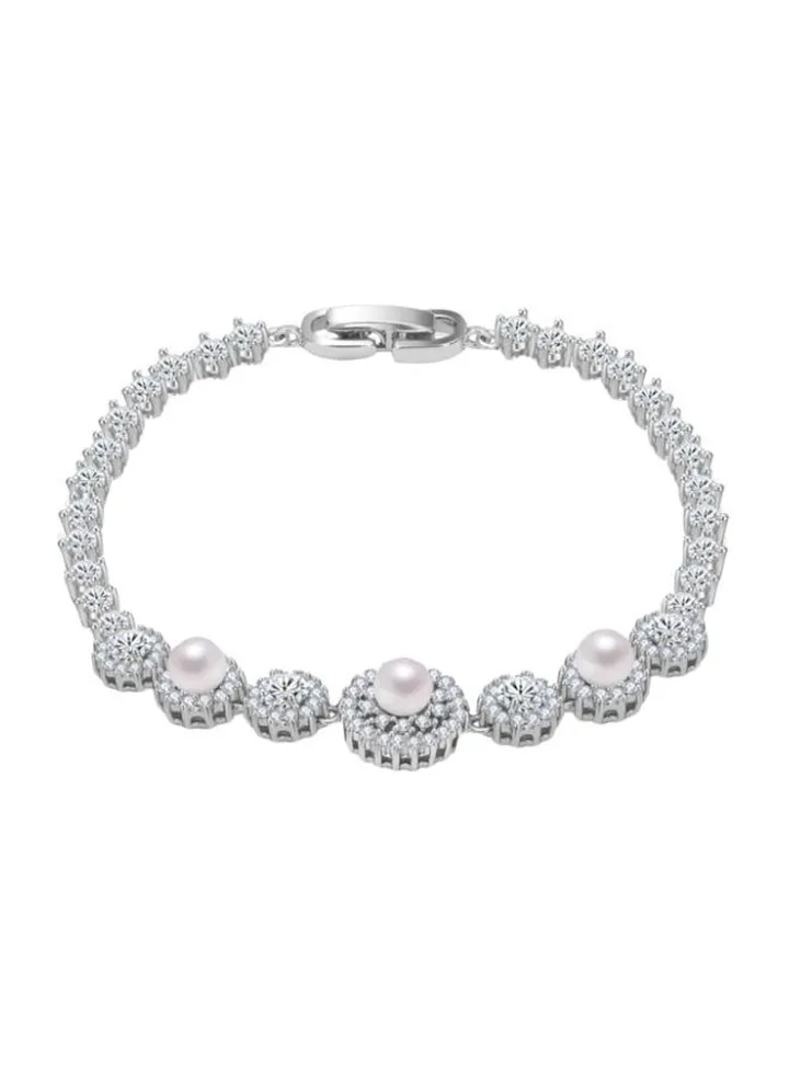 18 Karat White Gold Plated Diamond Studded Charm Bracelet
