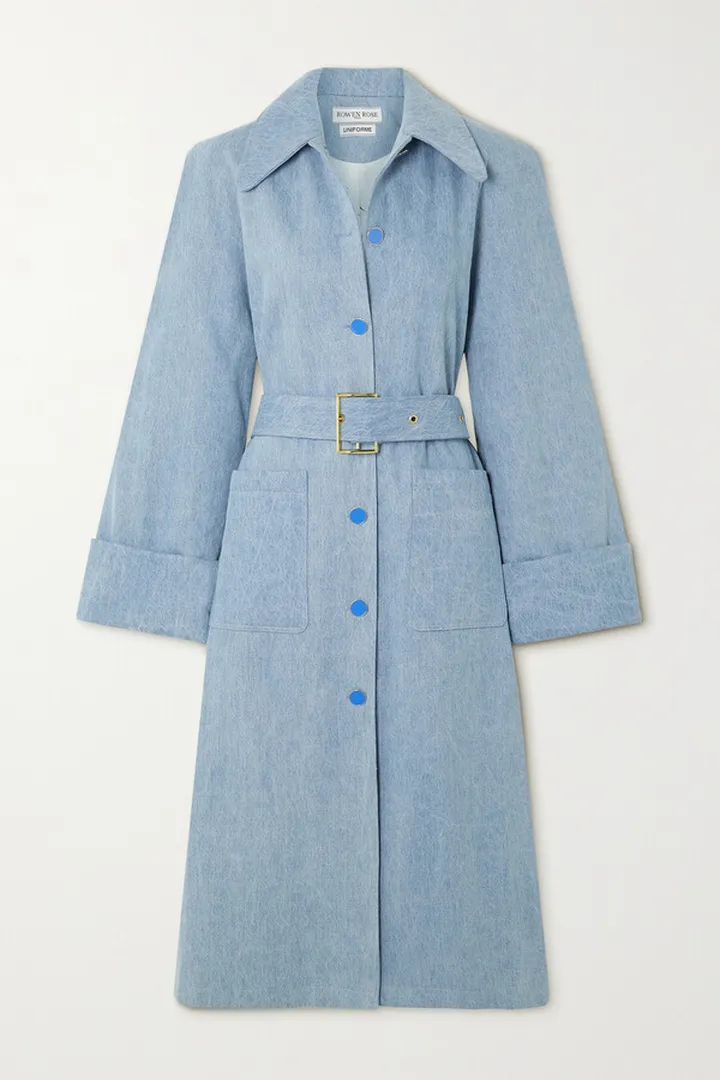 Rowen Rose - Belted Denim Trench Coat - Blue