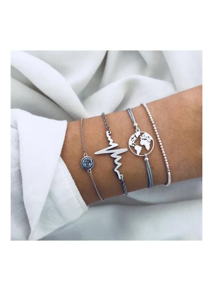 4-Piece Hollow Heartbeat Fashion Bracelets