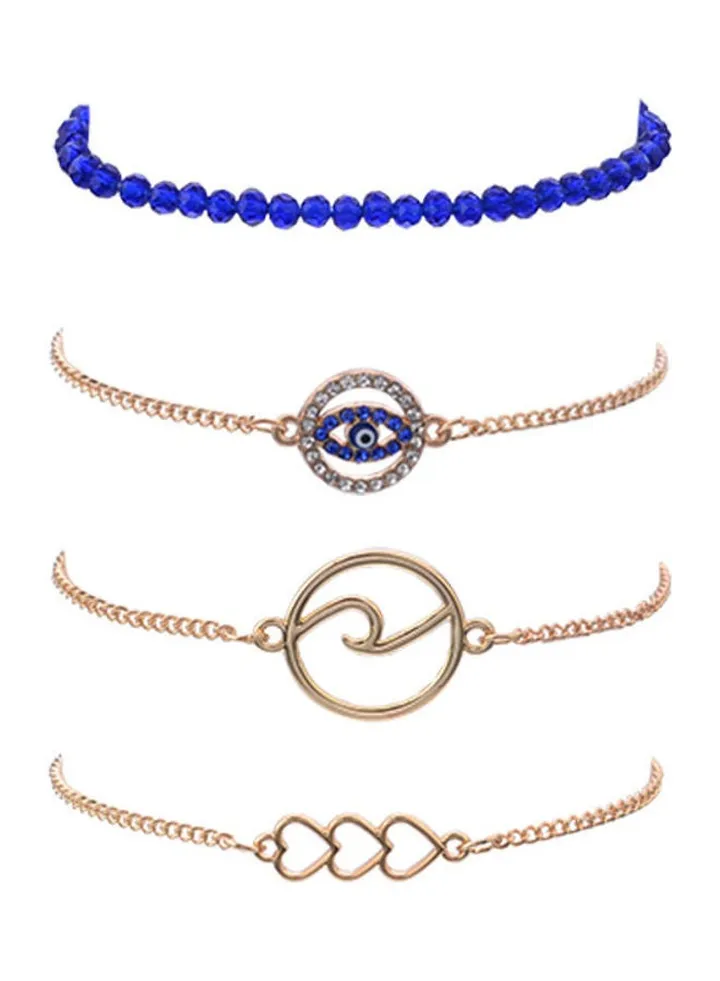 4-Piece Heart Design Fashion Bracelets Set
