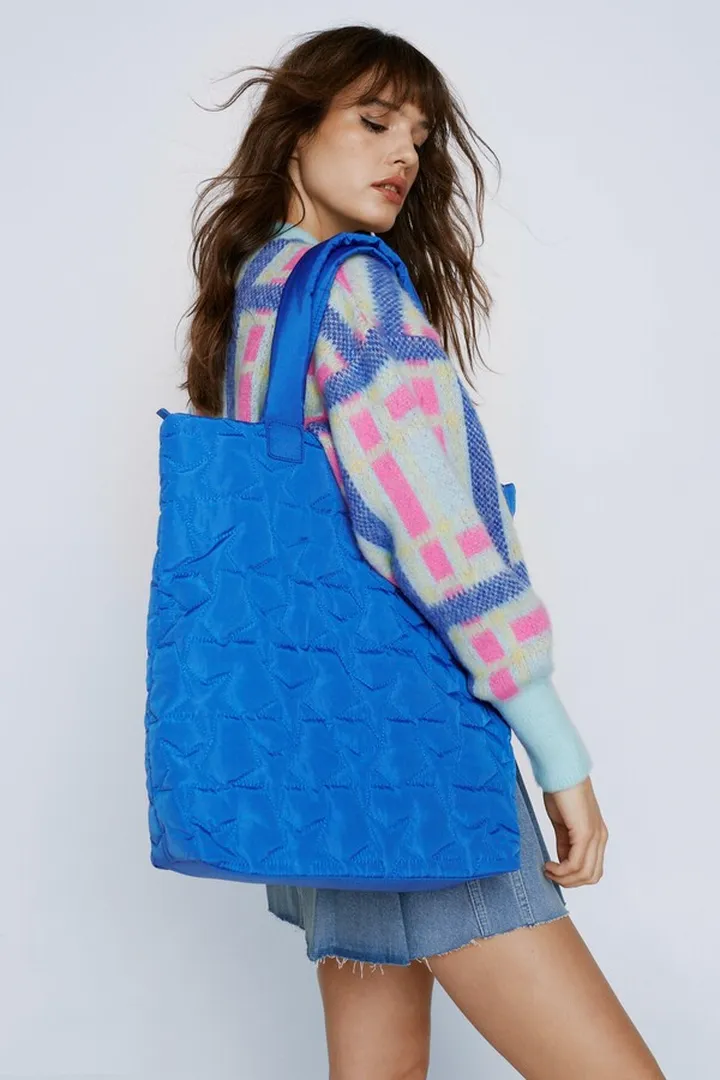 Nasty Gal Womens City Scouts Quilted Nylon Padded Shoulder Tote Bag
