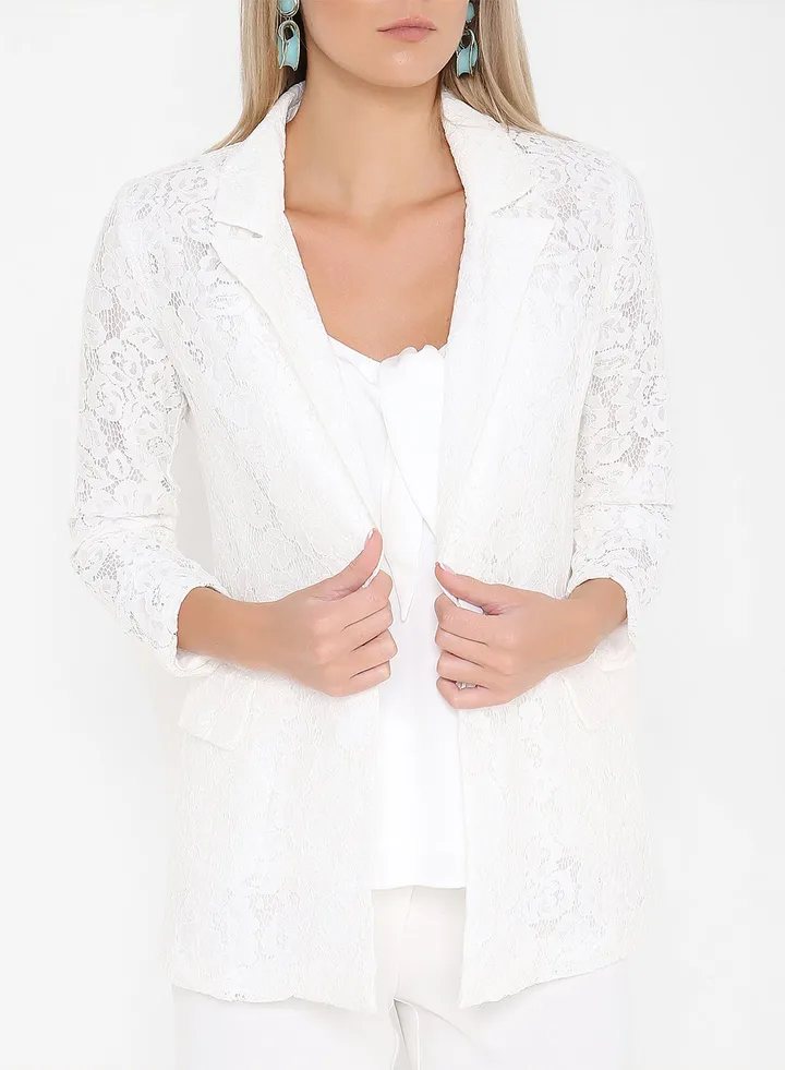 Longline Lace Blazer White