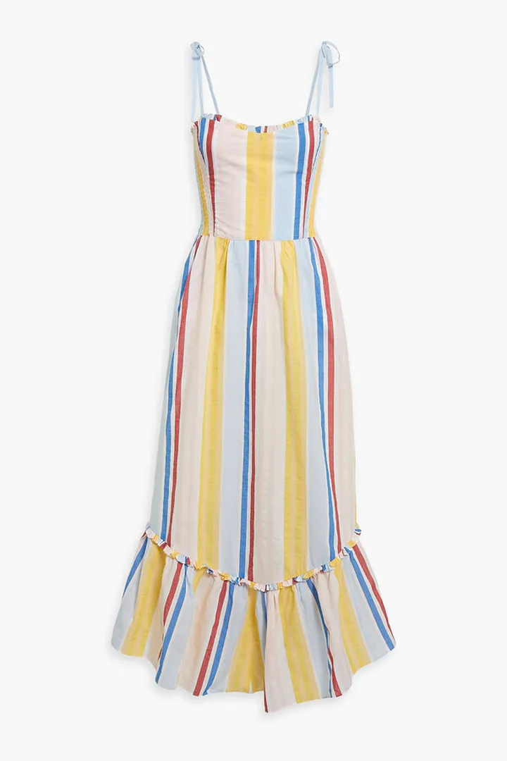 Jima ruffle-trimmed striped cotton-voile midi dress