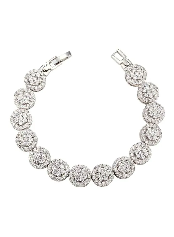 18K White Gold Plated Crystal Studded Elegant Glisten Bangle Bracelet