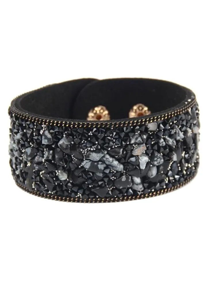 PU Leather Crystal Rhinestone Wrap Bangle Bracelet