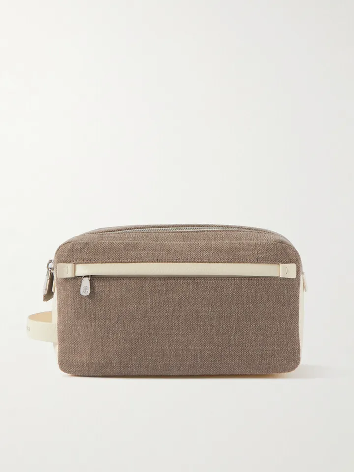 Leather-Trimmed Cotton-Canvas Wash Bag