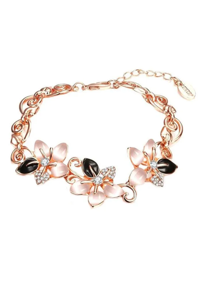 Alloy Gold Plated Opal Stone Studded Floral Shaped Charm Bracelet