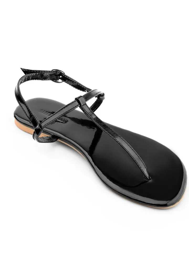 Katee Tira Black leather Summer Sandals for Women
