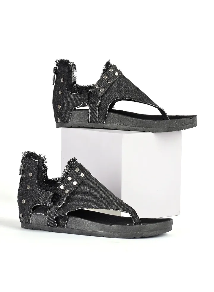 Toe Sandal Flat Jeans Fabric SF-36 - Black