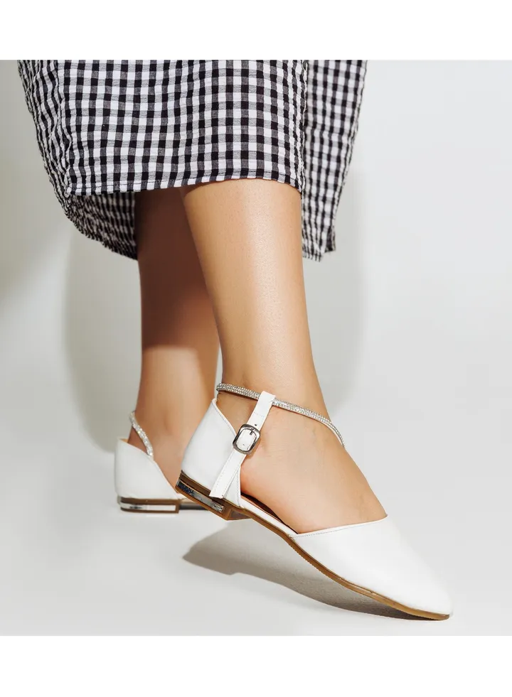Sandal Flat Leather With Diamond Tape SF-32 - White