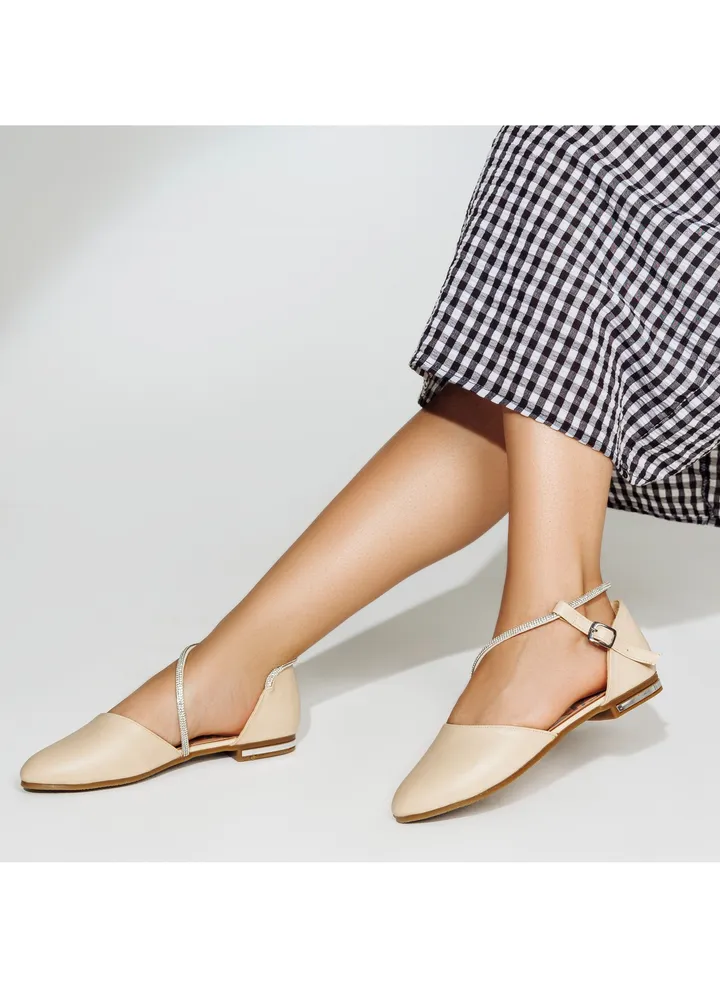 Sandal Flat Leather With Diamond Tape SF-32 - Beige