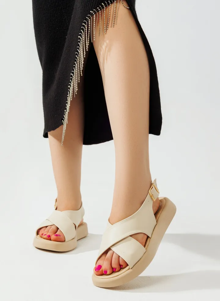 Sandal Flat Leather Comfortable SF-52 - Beige